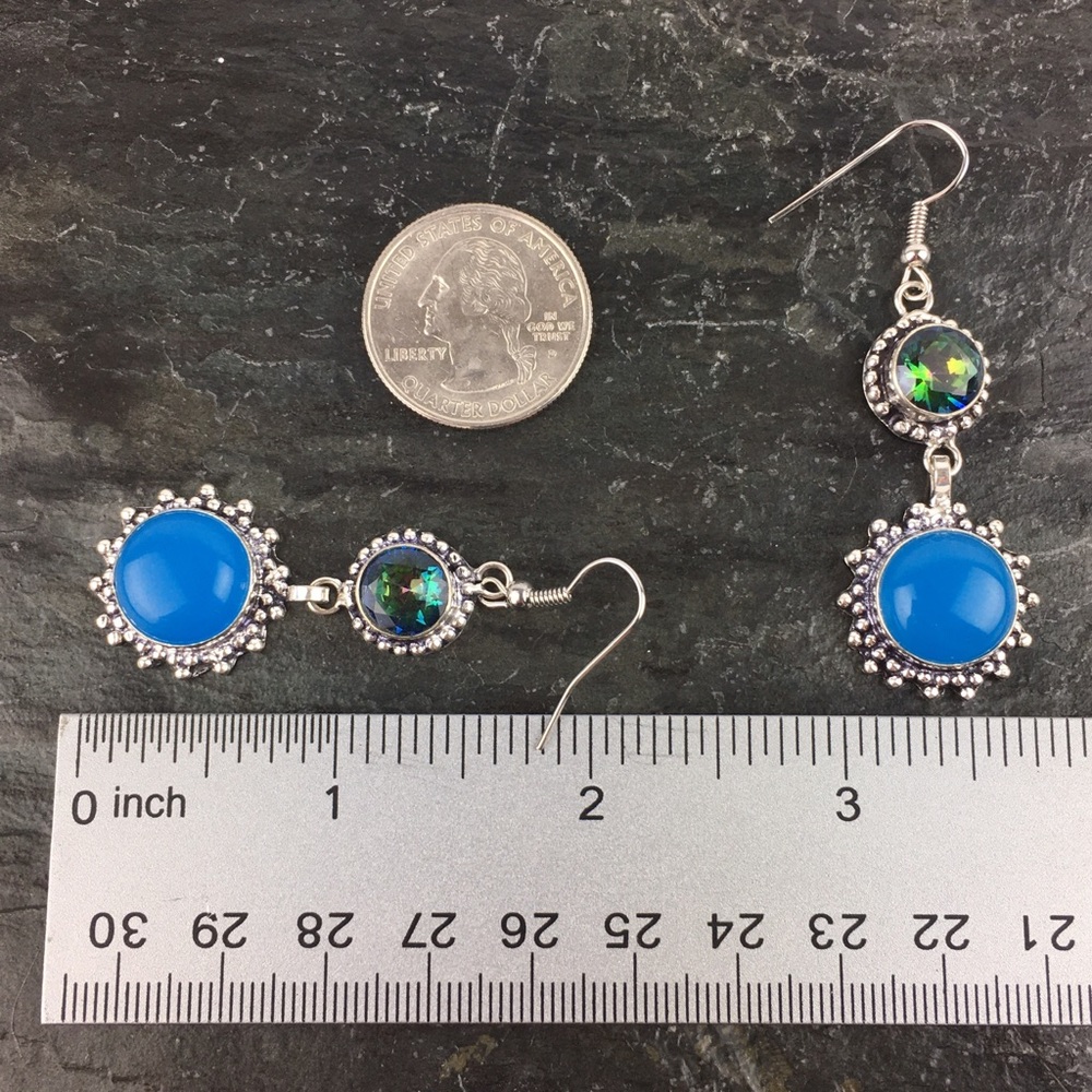 New Mystic Topaz Stone Silver Overlay Hook Dangle Earrings - Picture 4 of 8